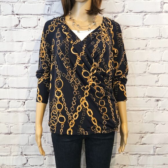 PREMISE - wrap top (navy blue/gold chain print) - Picture 4 of 9